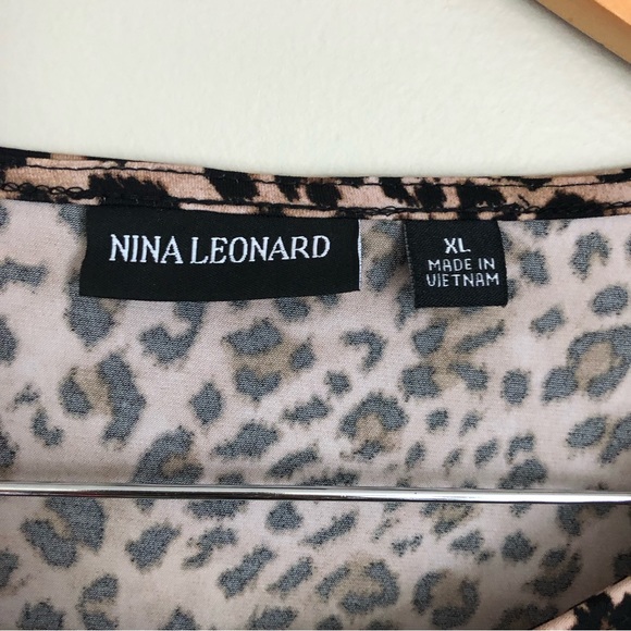 Nina Leonard Leopard Print Short Sleeve Cutout Tie-back Blouse Size XL - Picture 9 of 10